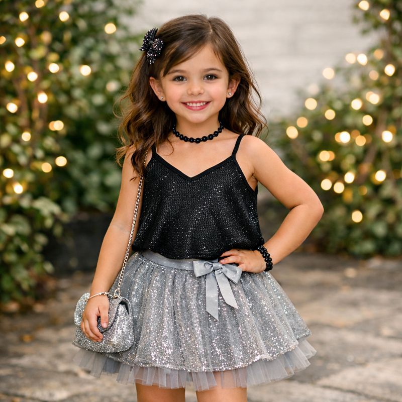 Cropped Infantil De Festa (Tamanho 10 anos)  Blusa Menina Regata De Alcinha Preta Brilhante Balada Criança Feminino