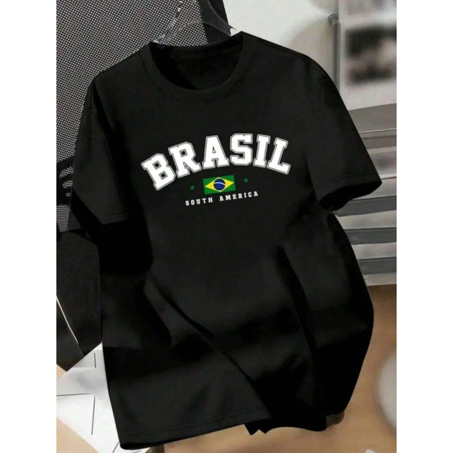 Camiseta 100% Algodão Estampada Brasil Camisa Confortavel Moda Verão Blusa Premium