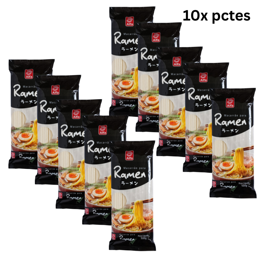 10x pacotes Macarrão Oriental Ramen Alfa 500g - Autêntico Sabor Asiático em Sua Mesa