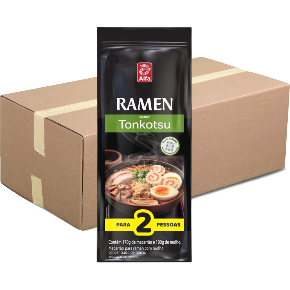 Caixa Alfa Ramen Tonkotsu instantâneo com caldo japonês (12 pacotes)
