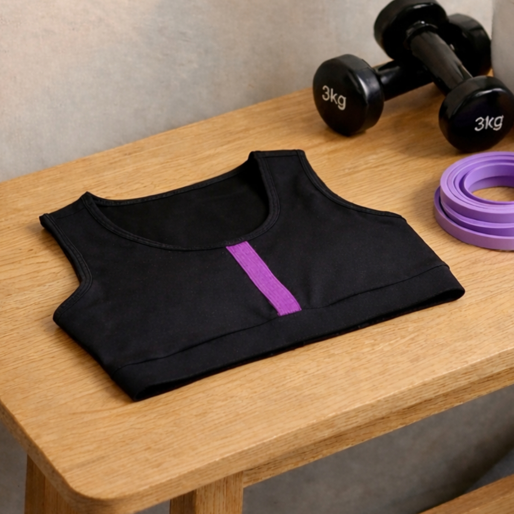 Sutiã Top Duplo Reforçado Com Bojo Cropped Detalhe Tecido Premium Academia Corrida Lazer Feminino