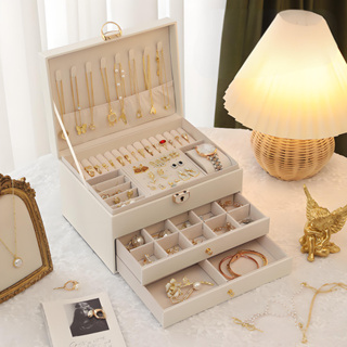 Porta-jóias em couro com 3 camadas para organizar relógio, anéis e brincos -Q19 em Oferta na Shopee