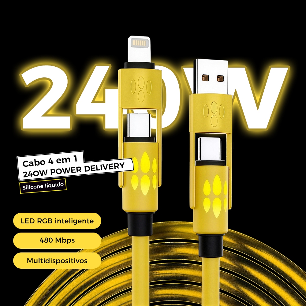 240W  4 em 1 Fragrança cabo de dados compatível com vários dispositivos funções com LED cabo de dados usb tipo c em Oferta na Shopee