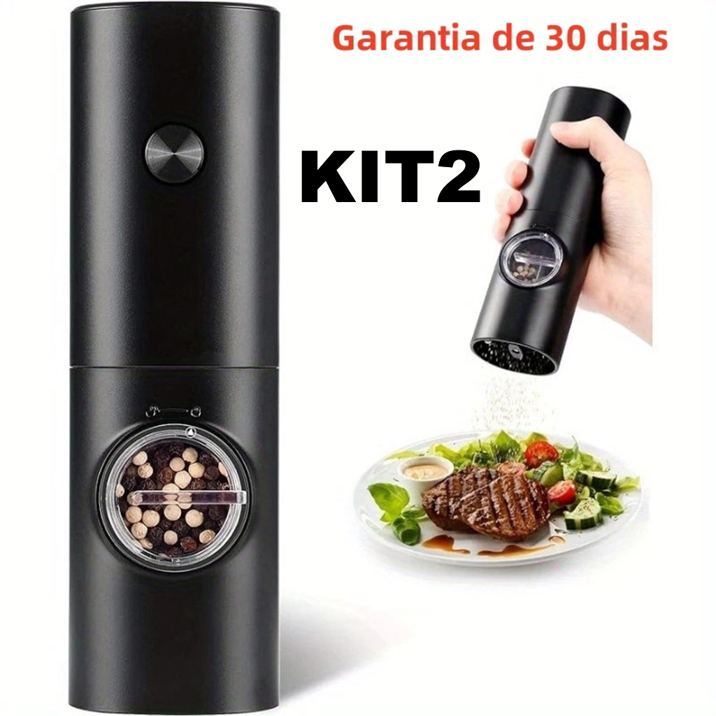Moedor Elétrico de Sal e Pimenta Temperos, Funciona com 4 Pilhas AAA, 5 níveis de Moagem A...