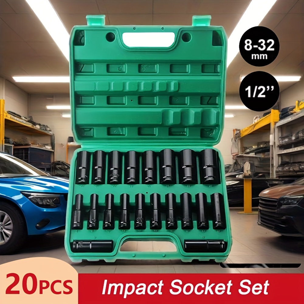 KIT 20/15/10PCS Jogo de soquetes de impacto longo 1/2 Pol- 8 A 24 ou 32mm
