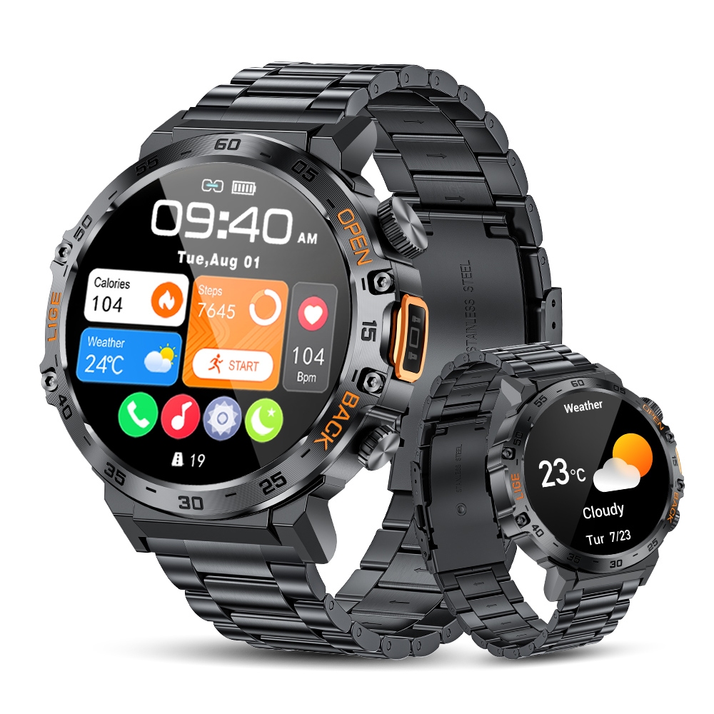 Relógio inteligente masculino 360*360 amoled tela hd à prova d'água esporte fitness lanterna novos homens smartwatch