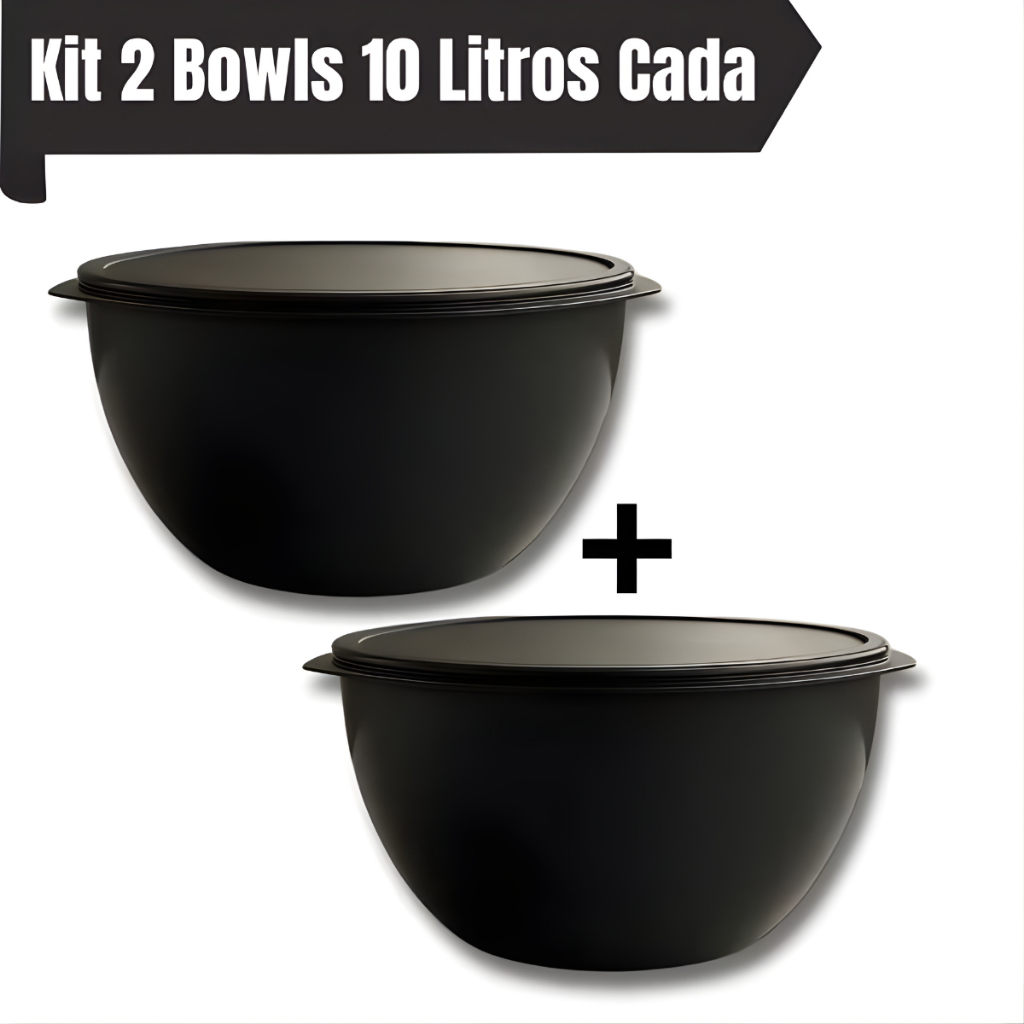 2 Bacias 10 Litros com Tampa Ideal para Cozinhar Armazenar e Servir Massas, Saladas, Farofa Maionese