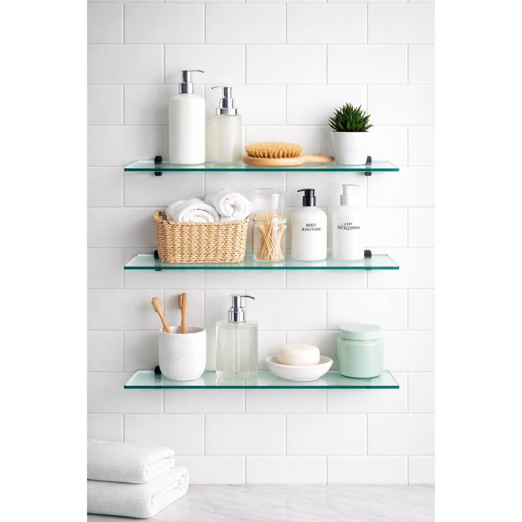 kit com 3 prateleiras em vidro 40 cm x 10 cm vidro de 6mm. . em Oferta na Shopee