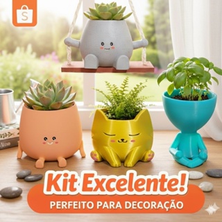 Kit com 4 Vasos  Decorativos para suculentas  Ideal para  Escritório sala jardim, cores dos vasos são variáveis em Oferta na Shopee