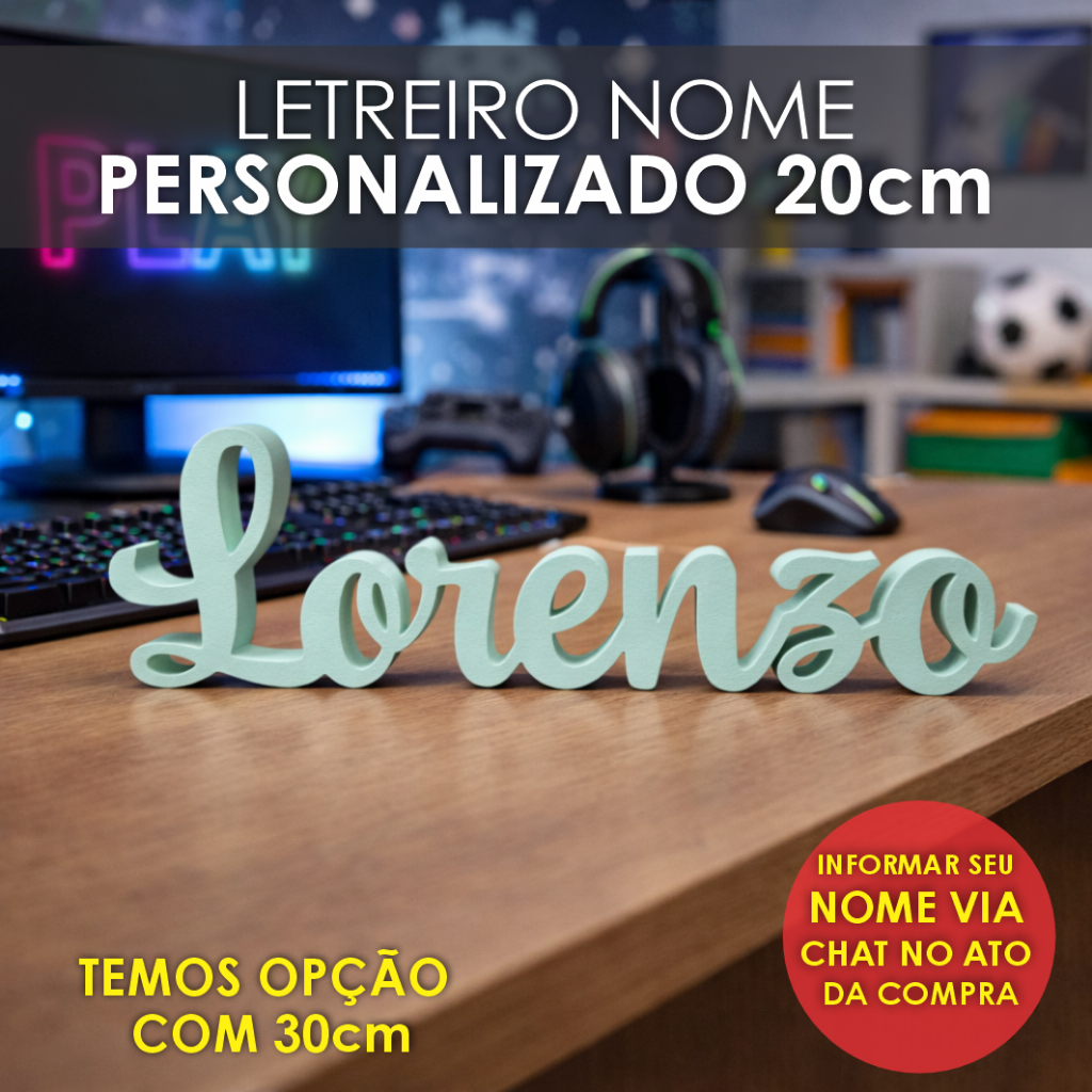 Letreiro Decorativo Infantil com Nome Personalizado de mesa. 20cm