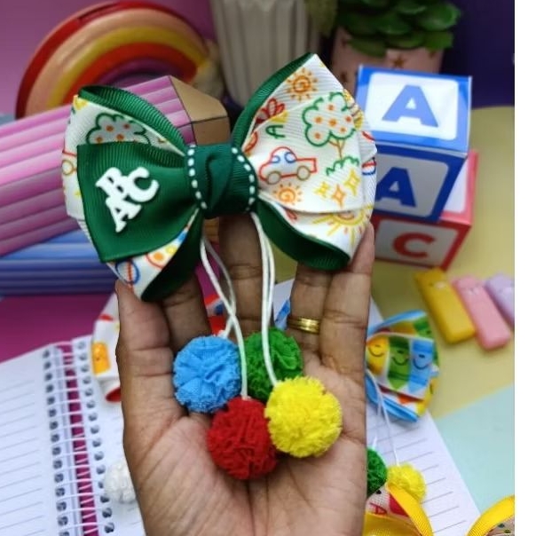 Laço tererê escolar/ laço voltas aulas/kit escolar/presilha infantil escolar/laço ABC