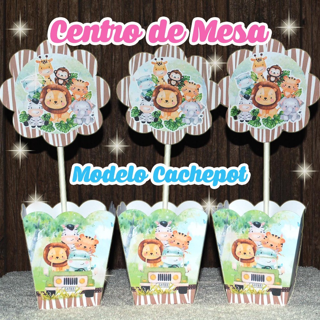 Kit 12 a 30 Centro de Mesa SAFARI BABY Cachepo P/ Lembrancinha Pegue e Monte NÃO É PERSONALIZADO