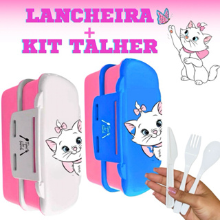 Lancheira Personalizada Gatinha Marie + Kit Talher Infantil Adulto Marmita Alimentação Escolar Resistente Envio Rápido em Oferta na Shopee