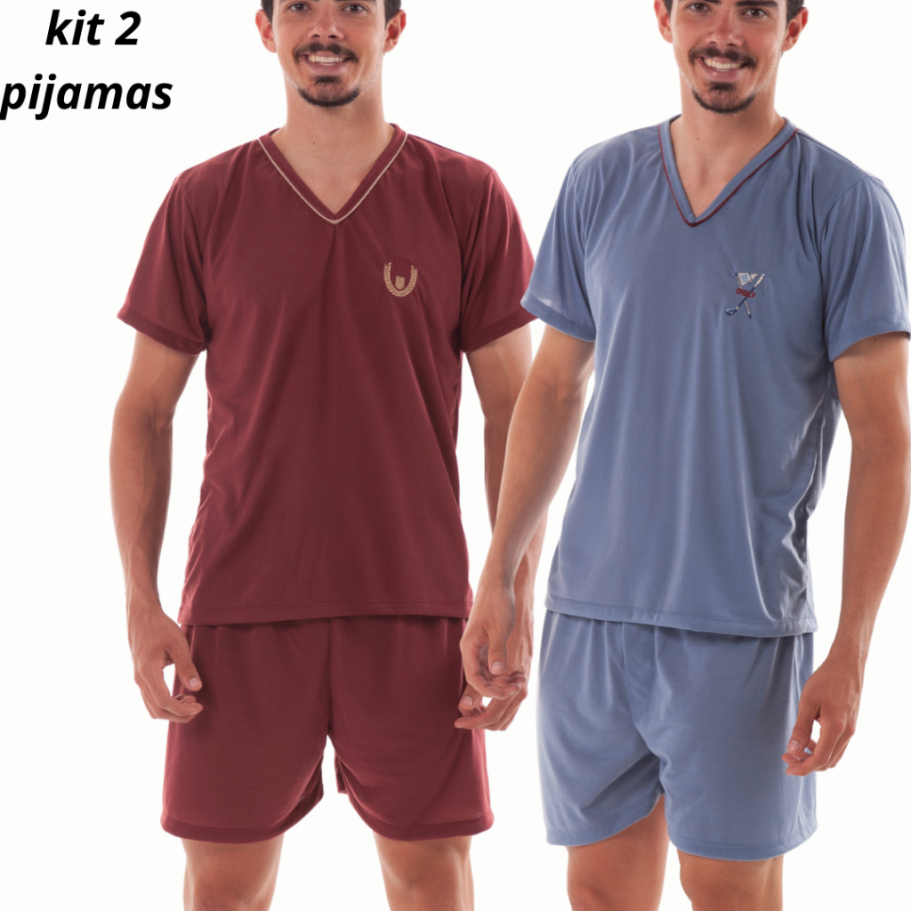 Kit 2 Pijamas Adulto Curto Masculino Algodão Confortável Frete Grátis Promoção Verão