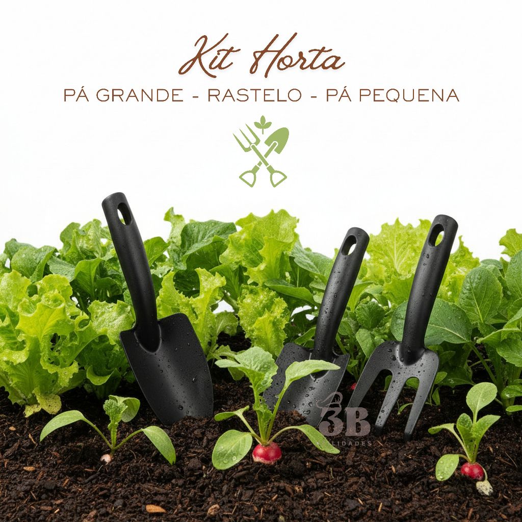 KIt ferramentas para horta rastelo, pá larga e pá estreita ferramentas para terra horta jardim plastico reforçado