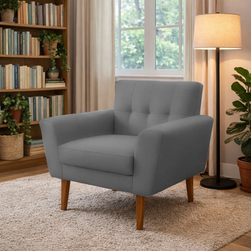 Poltrona Decorativa Bruna Estofada Para Sala Suede Grafite em Oferta na Shopee