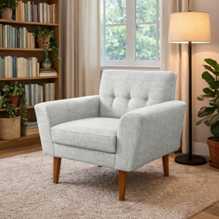 Poltrona Decorativa Bruna Luxo Estofada Para Sala de Estar Linho Cinza Pés Palito em Oferta na Shopee