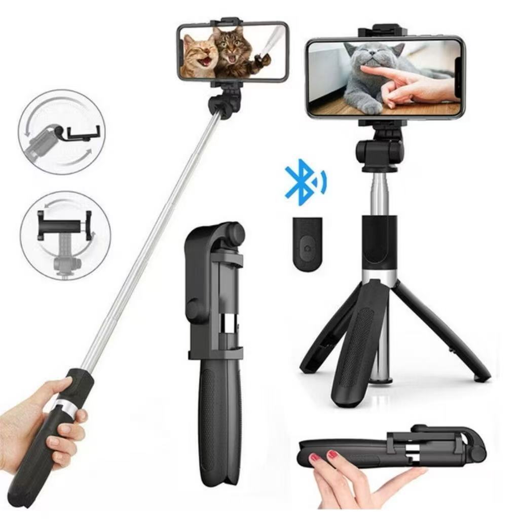 O tripé Bluetooth com bastão de selfie telescópico suporta telefones celulares, cores aleatórias