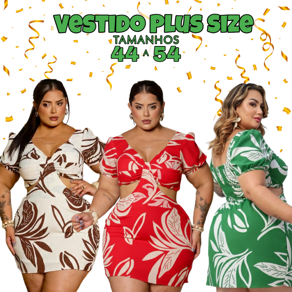VESTIDO PLUS SIZE SOLTINHO TECIDO DUNA LOOK FESTA VERÃO 46 A 52 em Oferta na Shopee