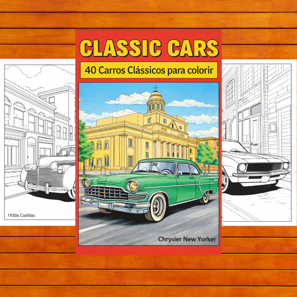 CLASSIC CARS 40 Carros Clássicos para colorir FOLHAS SOLTAS + Acetato NÃO É ENCADERNADO