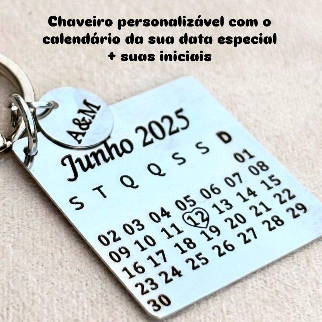 Chaveiro Calendário de Namoro Personalizado a Laser em Aço Inox