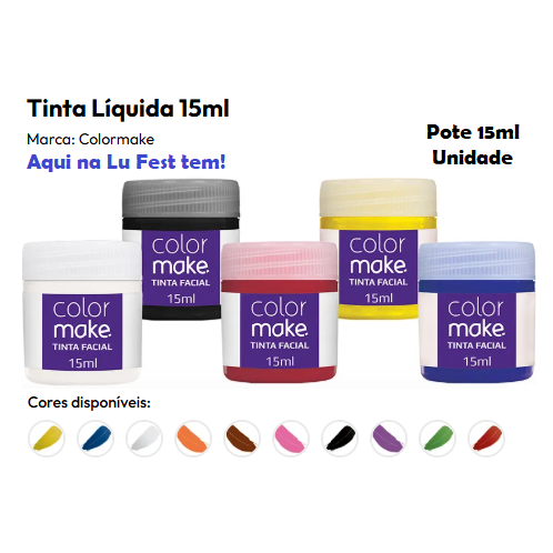 Tinta Líquida 15ml Colormake Maquiagem Artística Facial e Corporal Carnaval Fantasia
