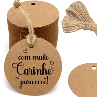 30 Tag Papel Kraft Redonda 4cm Com Cordão Não Personalizamos São Enviadas Como Nas Fotos em Oferta na Shopee