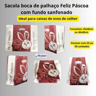 Sacola Boca de Palhaço Feliz Páscoa PEAD para Ovo de Colher – Aliança Embalagens em Oferta na Shopee
