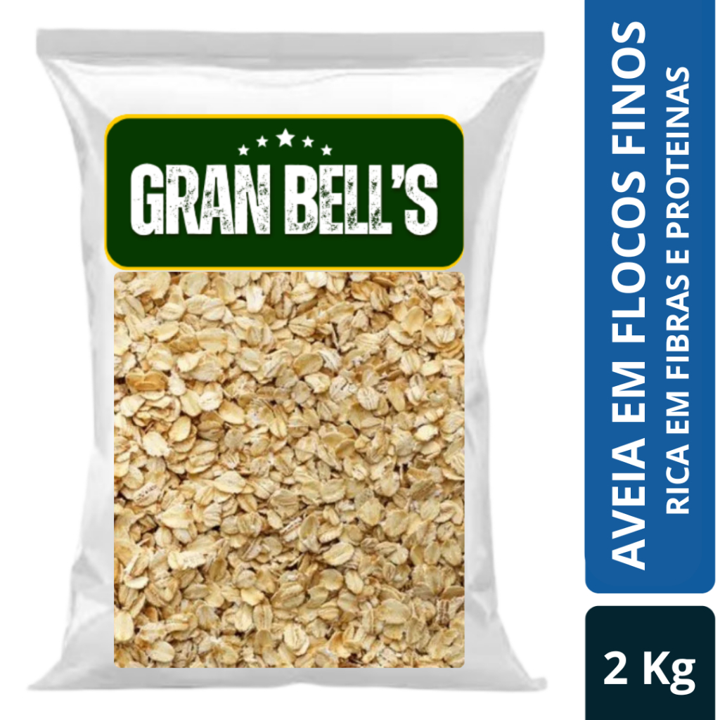 Aveia em Flocos Finos GRAN BELL'S 2kg Premium - Natural Fit Rica em Fibras e Proteína para Dieta e Receitas
