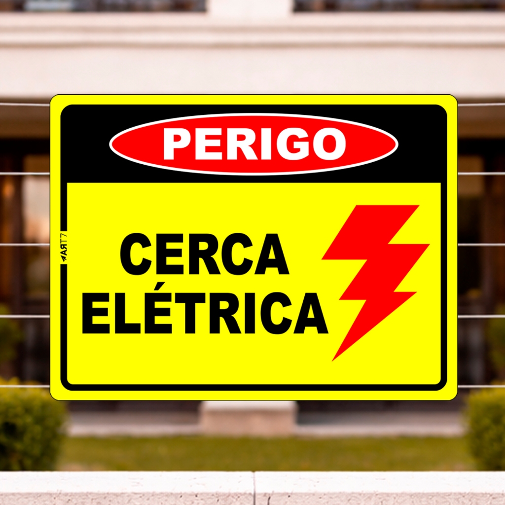 Placa Perigo Cerca Elétrica Sinalização Segurança Com Dupla Face Impressão UV