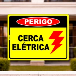 Placa Perigo Cerca Elétrica Sinalização Segurança Com Dupla Face Impressão UV