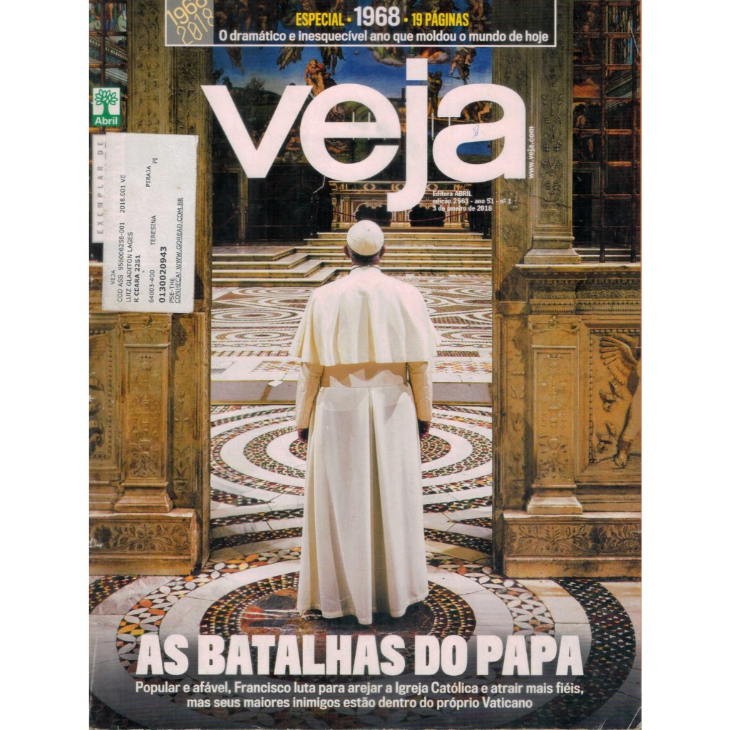 REVISTA VEJA, DE 03/01/2018, COM PAPA FRANCISCO NA CAPA.