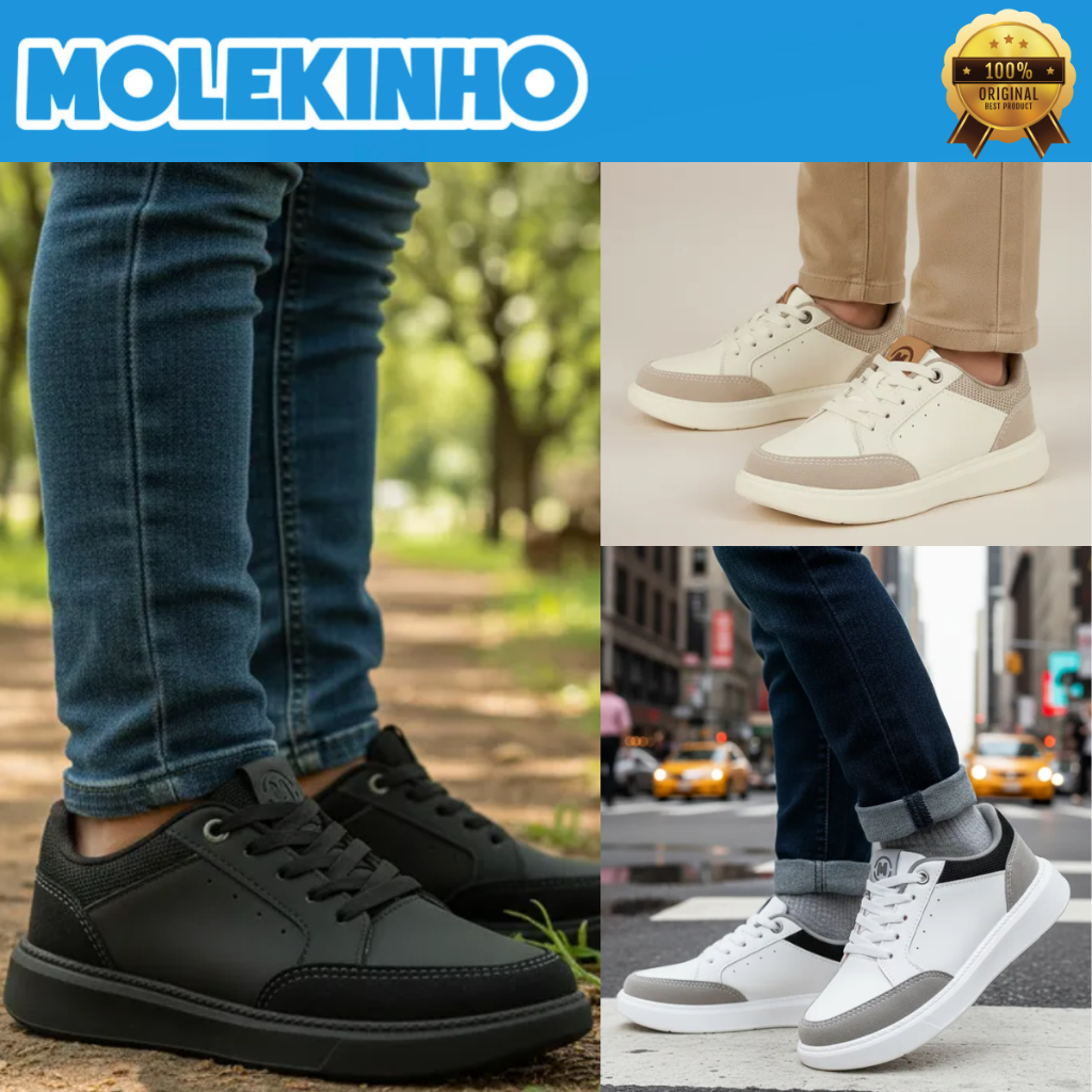 Tênis Molekinho Meninos Cadarço Escolar Super Confortável Espuma Detalhe Tela Garotos Original em Oferta na Shopee