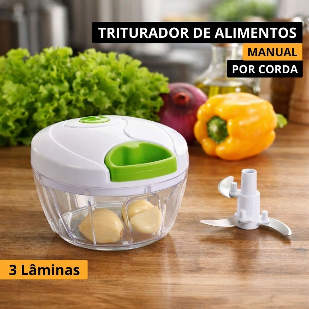 Processador Manual De Alimentos Grande 3 Lâminas Triturador Picador Temperos