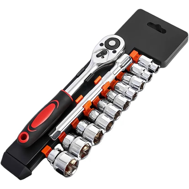 Chave Catraca 1/2 Profissional 12 Peças com 10 Soquetes e Extensão 125mm - Jogo de Soquetes em Aço Carbon para Mecânica