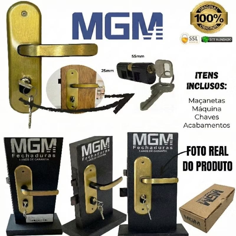 Fechadura De Porta Externa/Interna  Stilo Bronze Latonado – Segurança Máxima e Acabamento de Alto Padrão. MGM em Oferta na Shopee