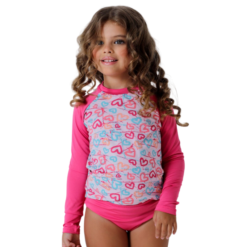 Conjunto UV Infantil Feminino Proteção Blusa Térmica 50+ 2 4 6 8 anos