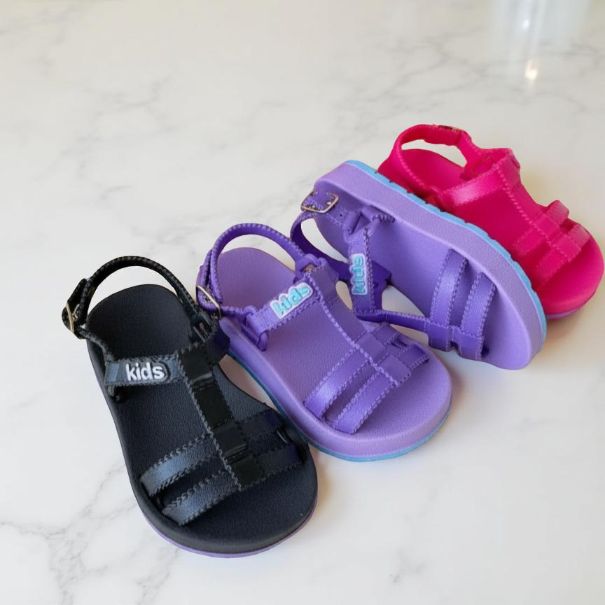 Sandália Baby Infantil Feminina Macia Confortável em Rosa Preto e Lilás Achadinho