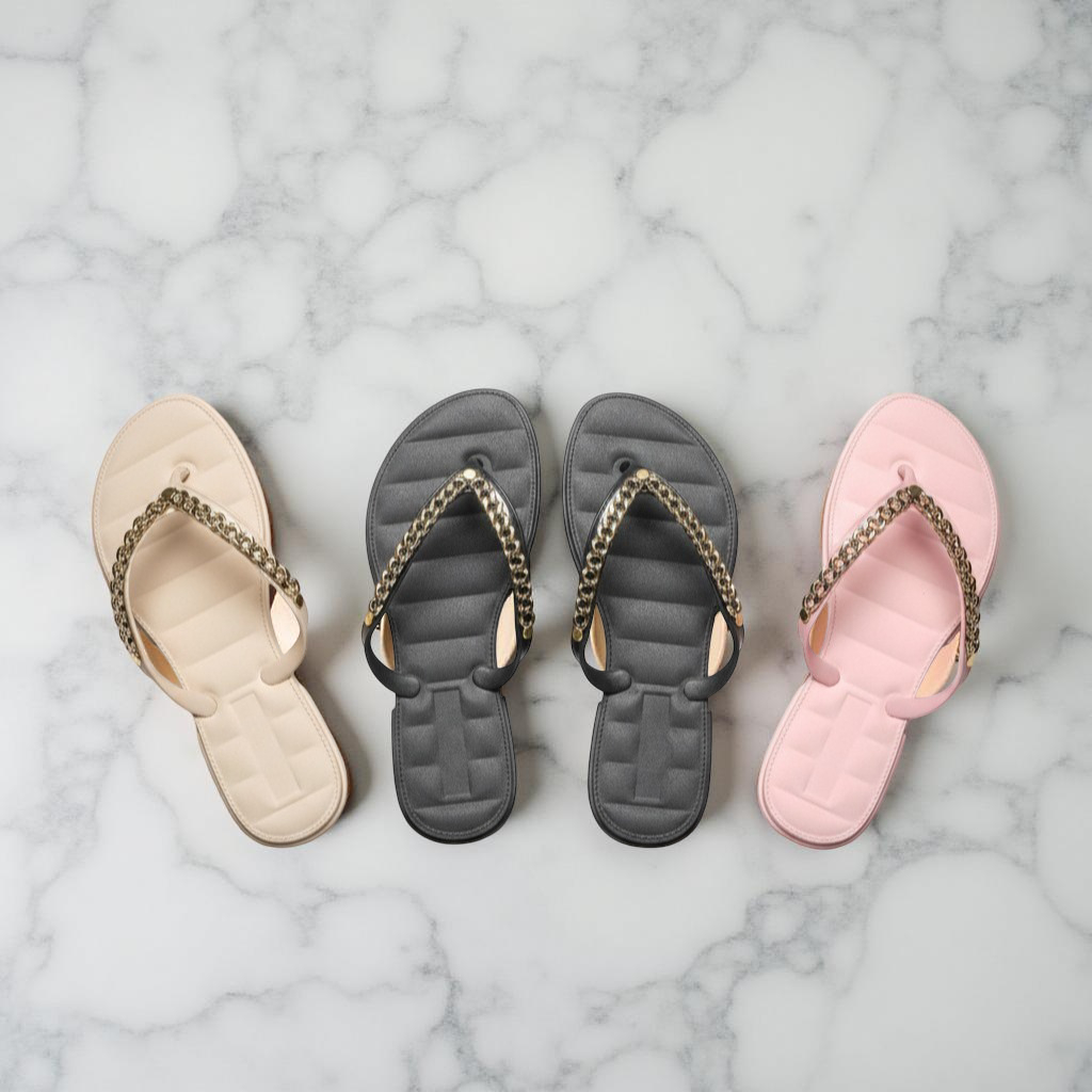 Chinelo Feminino com Tira Dourada Leve Confortável e Visual Sofisticado Achadinho