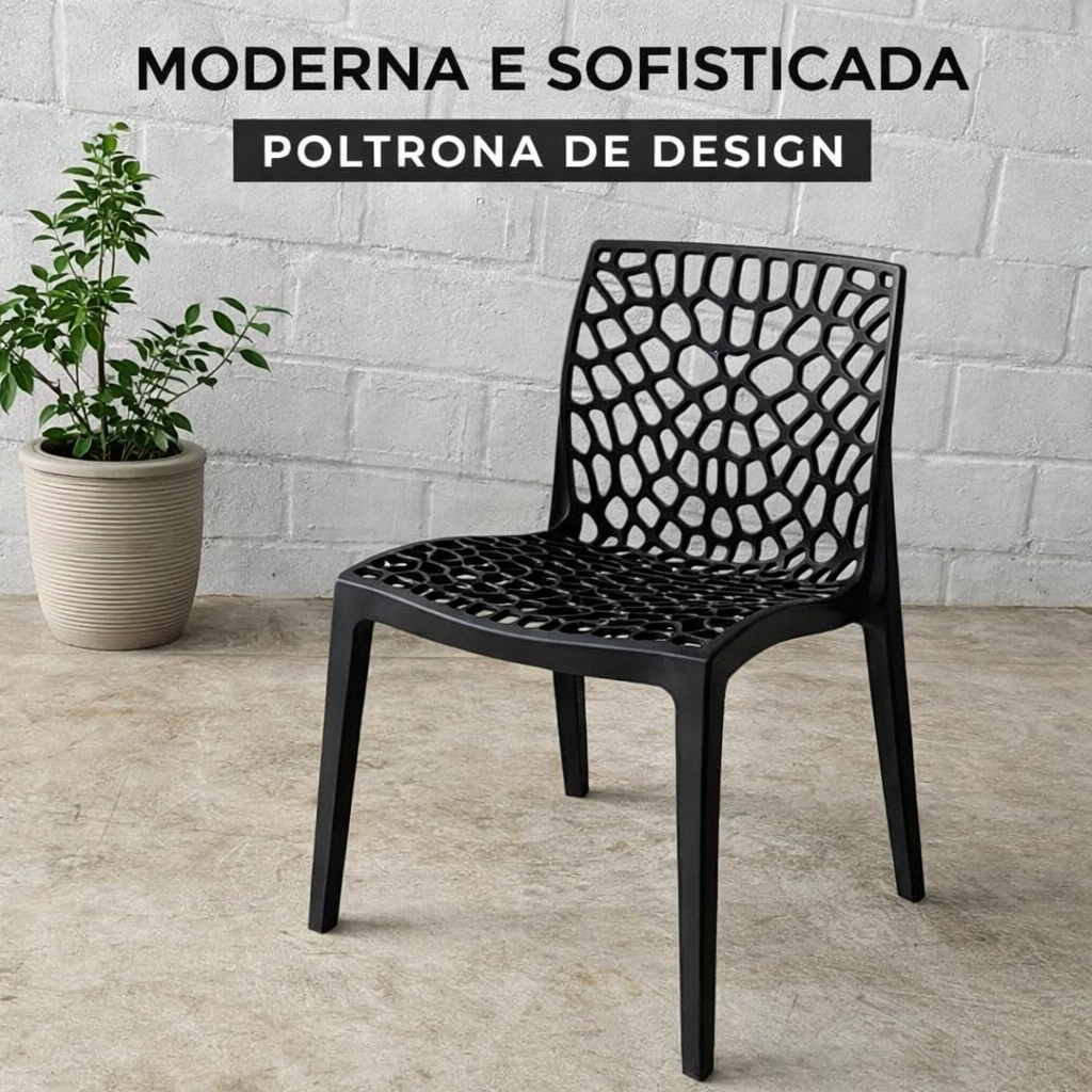 Kit 2 Cadeira Plástica Polipropileno Design Vazado Moderna para Sala Cozinha Área Externa Escritório Área Gourmeet
