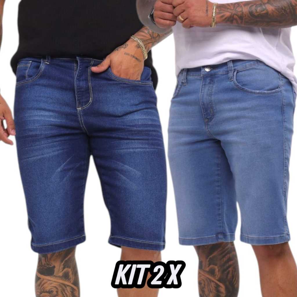 Kit 2 Bermudas Jeans Slim Masculinas Com Elastano Conforto Total em Oferta na Shopee