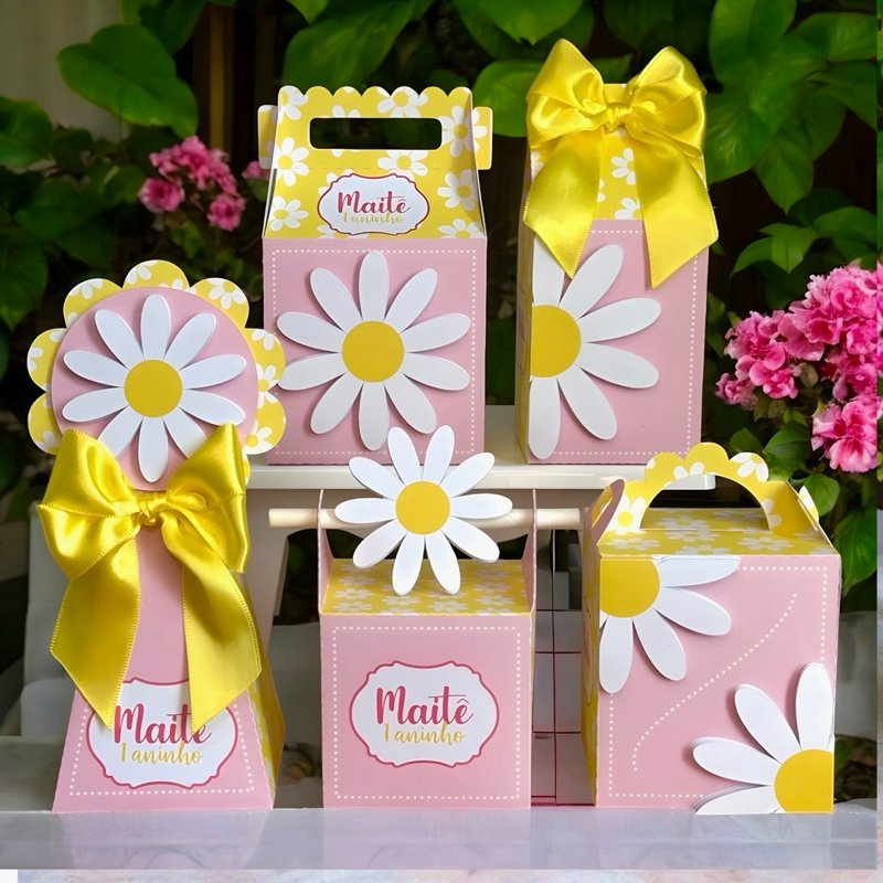 Kit Festa Margaridas Personalizado com Nome | Jardim Encantado | Lembrancinhas | Caixinha | Luxo