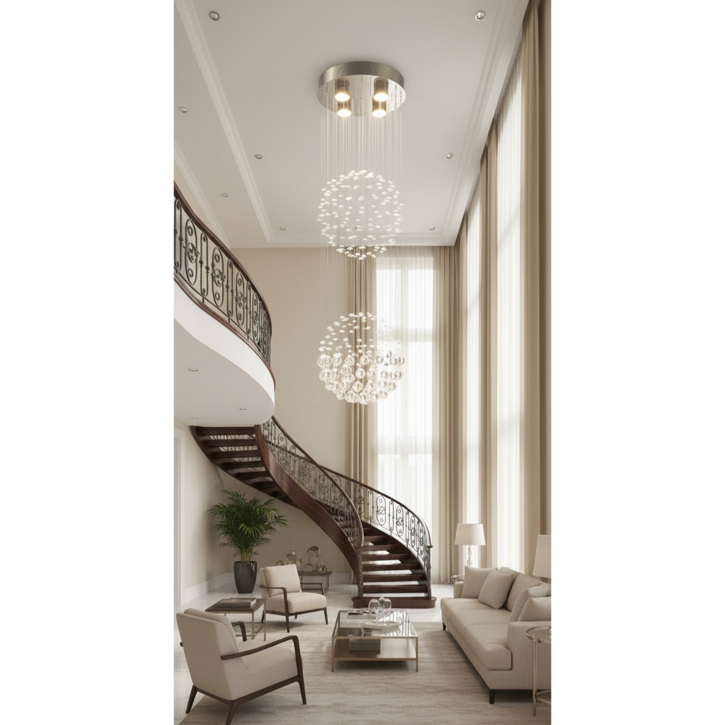Lustre de Cristal Acrílico 2 Globos - Pé direito - Sala - escritótio