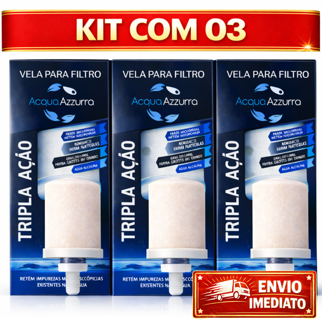 03 Velas Filtro de Barro Tripla Ação Carvão Ativado Prata Coloidal - SERVE PARA TODOS FILTRO BARRO