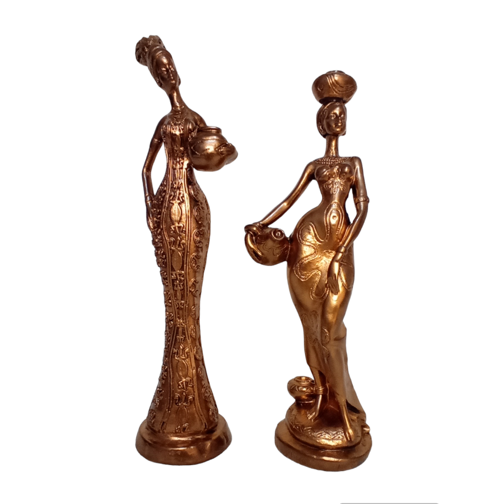 Estátua decorativa dupla africana bronze
