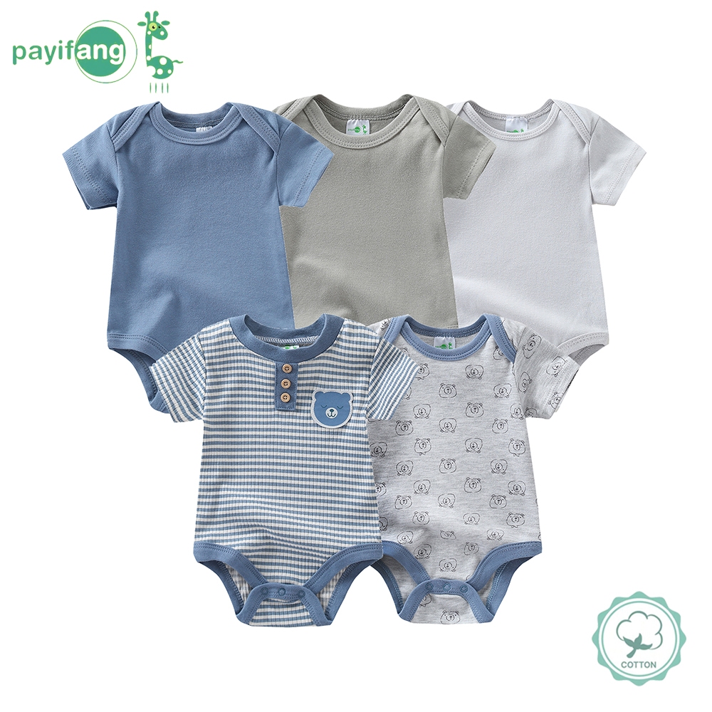Kit 5 unidade Body Bebe Manga Curta Algodao Suedine Meninos e meninas Verao 60% algodão, 40% poliéster- Urso