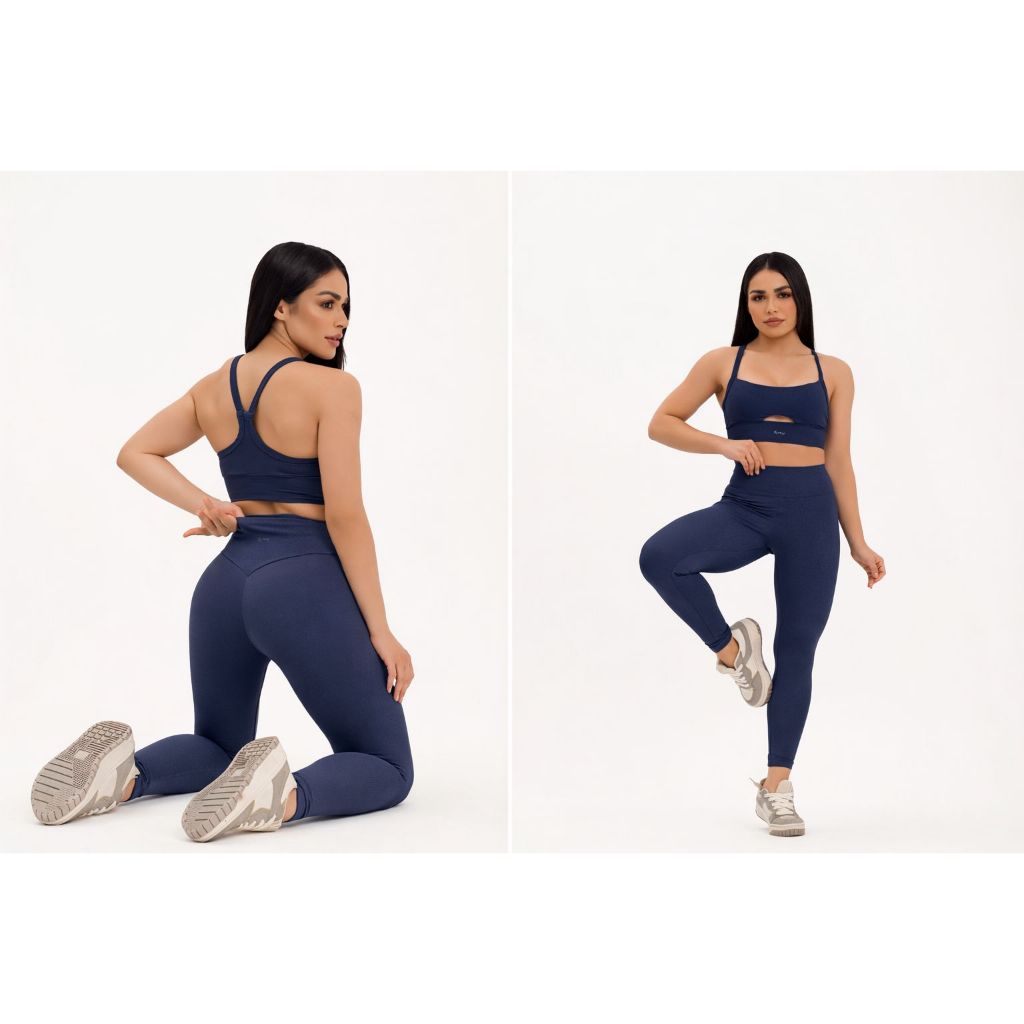 Conjunto Fitness Feminino Top + Legging Academia Zero Transparência Bojo Removível Alta Compressão