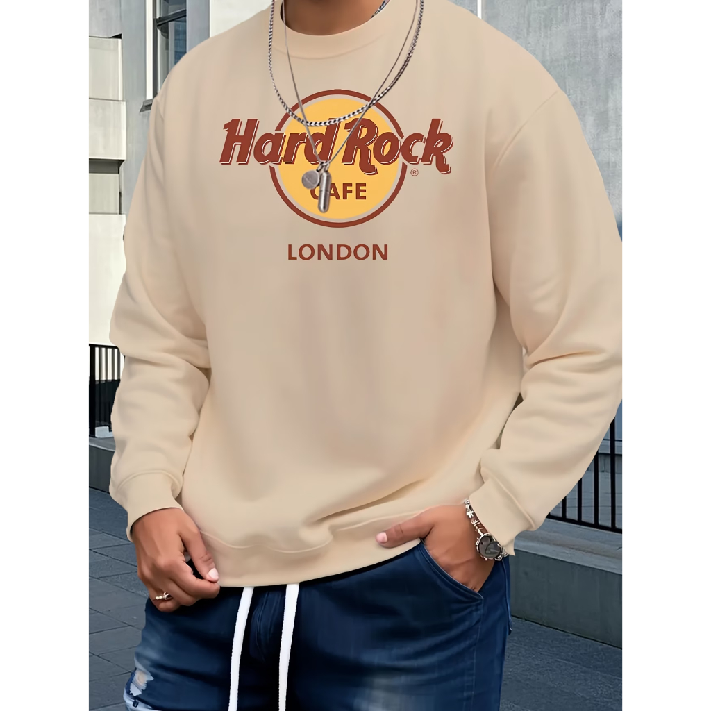 Blusa moletom gola careca moletom estiloso rock cafe london quente para o frio