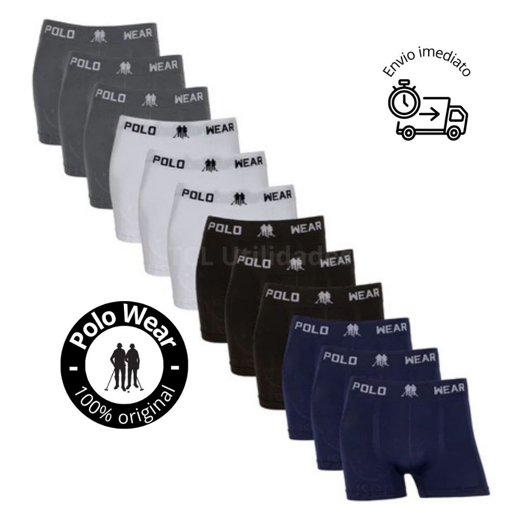 Kit 12 Cuecas Boxer Polo Wear Microfibra Sem Costura Masculinas Cueca Box Adulto Confortável em Oferta na Shopee