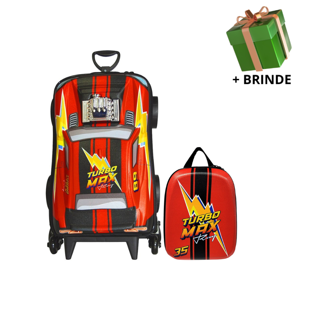 Mochila Escolar Menino Menina Lancheira Mala Infantil Carro 3D Rodinha Resistente Viagem Passeio